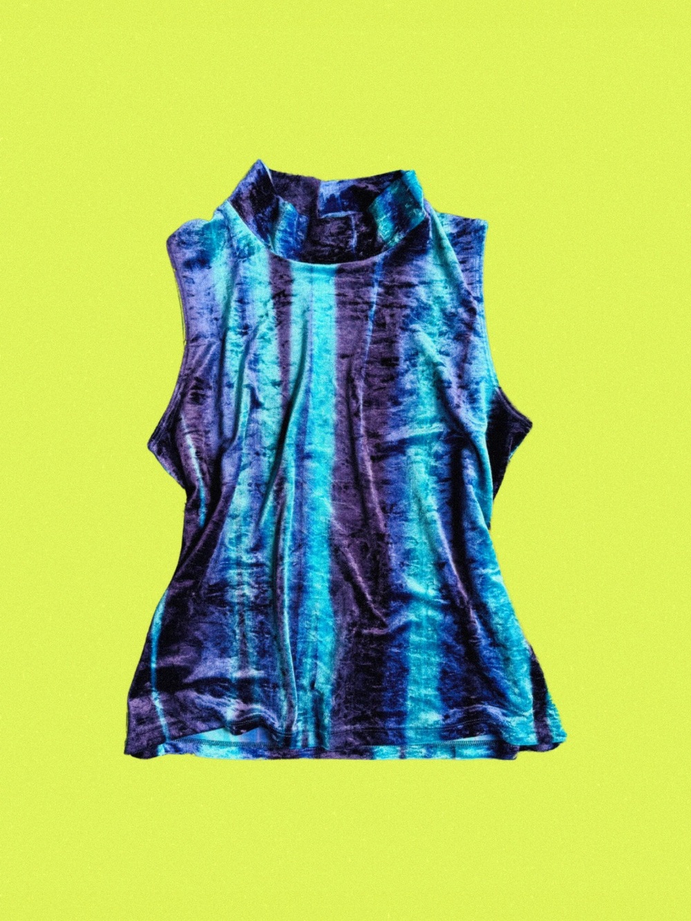 Sleeveless Vintage Velvet Mock Neck Top in Blue-Purple stripe